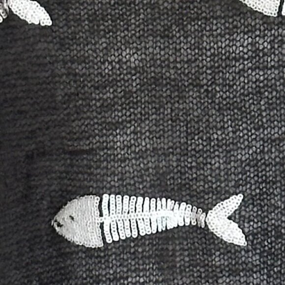 EUC - Wildfox Dinner V-Neck Sweater Sequin Fish in Gray - Size XS - Picture 6 of 9